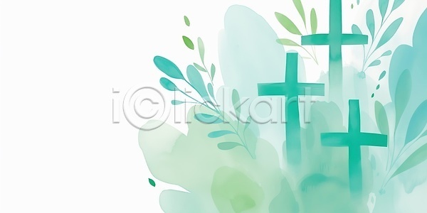 평화 JPG 일러스트 AI일러스트 AI콘텐츠 국내일러스트 그림 기독교 꽃 백그라운드 수채화 식물 십자가 잎 자연 종교 청록색 카피스페이스