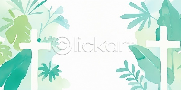 편안함 평화 JPG 일러스트 AI일러스트 AI콘텐츠 국내일러스트 그림 기독교 백그라운드 선 수채화 식물 십자가 자연 종교 청록색 카피스페이스