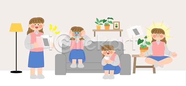즐거움 집중 편안함 여자 AI파일 일러스트 게임 공중부양 국내일러스트 꾸준함 노력 도파민중독 미소 방 소파 식물 웃음 일상 작심삼일 절제 조명 혼자
