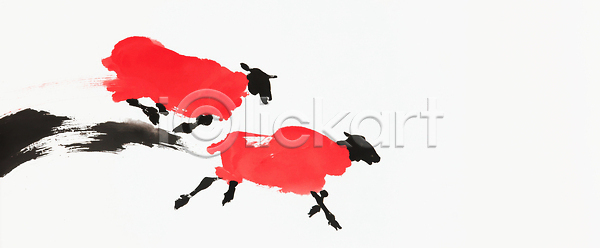 JPG 일러스트 AI일러스트 AI콘텐츠 국내일러스트 그림 달리기 동물 붉은양 빨간색 수묵화 양 예술