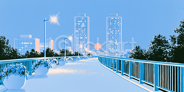 JPG 일러스트 AI일러스트 AI콘텐츠 거리 건물 국내일러스트 길 다리 도시 도시풍경 빌딩 서울 식물 일몰 자연 저녁 조명 태양 풍경 하늘
