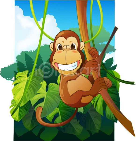사람없음 EPS 일러스트 덩굴 동물 동물원 야생동물 야외 열대우림 원숭이 육지동물 자연 주간 줄타기 척추동물 포유류 한마리