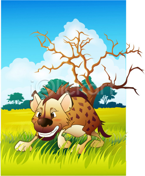 일러스트 동물 동물원 사바나 사파리 아프리카 야생동물 육지동물 자연 척추동물 초원(자연) 포유류 하이에나 한마리