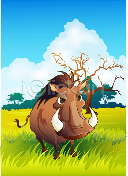 사람없음 EPS 일러스트 동물 동물원 멧돼지 사바나 사파리 아프리카 야생동물 야외 육지동물 자연 주간 척추동물 초원(자연) 포유류 한마리 흑멧돼지