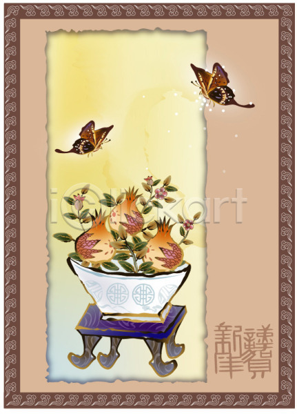 사람없음 EPS 카드템플릿 템플릿 그림 나비 동양화 문구용품 백그라운드 새해 식물 연하장 열매 카드(감사) 풍경(경치)