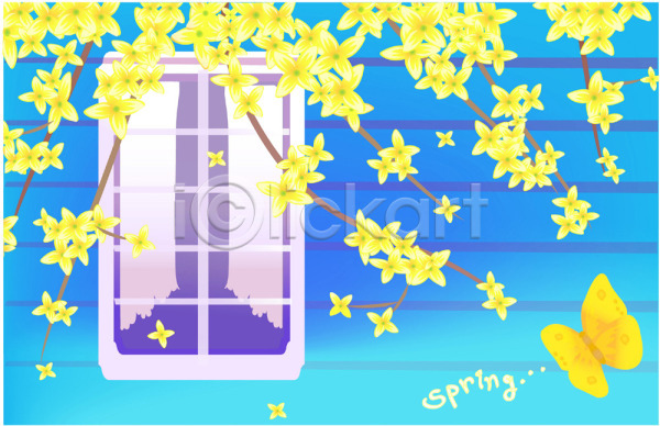 사람없음 EPS 일러스트 개나리 계절 꽃 나비 백그라운드 봄 봄꽃 식물 야외 자연 창문