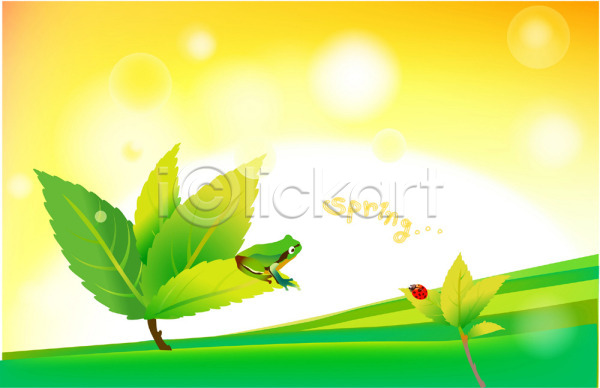 만남 사람없음 EPS 일러스트 개구리 계절 나뭇잎 동물 무당벌레 백그라운드 봄 사계절 식물 야외 양서류 자연 주간 척추동물 초원(자연)