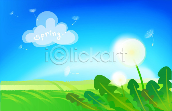 사람없음 EPS 일러스트 계절 꽃 민들레 민들레홀씨 바람 백그라운드 봄 봄꽃 식물 야외 자연 주간 하늘