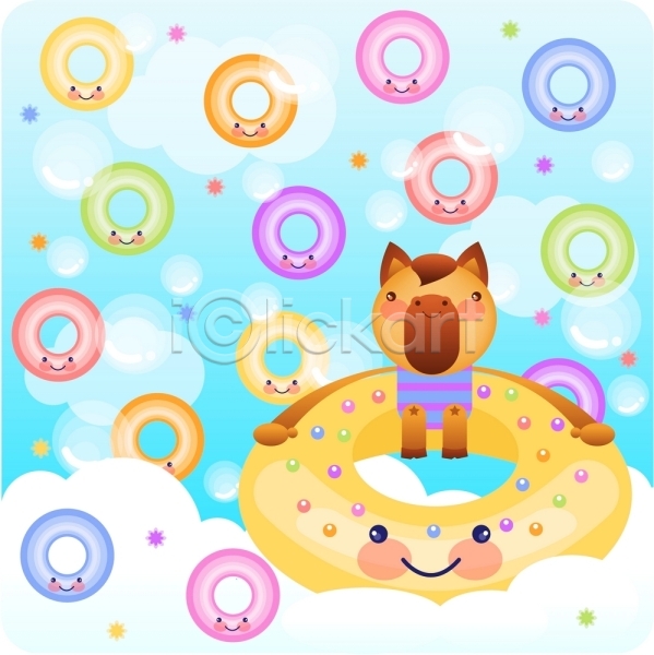 EPS 일러스트 도넛 동물 동물캐릭터 말(동물) 육지동물 척추동물 캐릭터 튜브 포유류