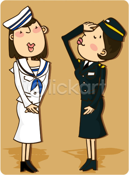 군대 두명 사람 성인 성인만 성인여자만 여자 여자만 EPS 일러스트 군복 군인 서기 여군 유니폼 전신 직업 직업캐릭터