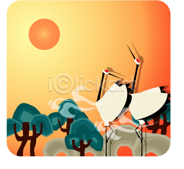 사람없음 EPS 일러스트 계절 구름(자연) 나무 동물 명절 문양 백그라운드 새해 설날 전통 전통문양 조류 척추동물 태양 풍경(경치) 학 한국