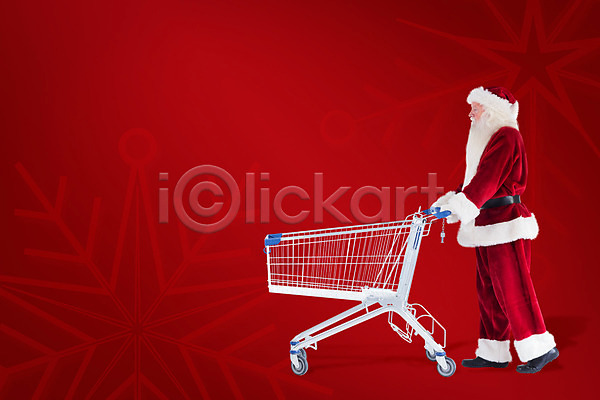 남자 노년 노인남자한명만 한명 JPG 옆모습 포토 해외이미지 빨간색 산타클로스 쇼핑 쇼핑카 전신 크리스마스 해외202004