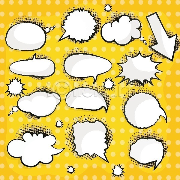 사람없음 EPS 일러스트 해외이미지 노란색 만화 말풍선 물방울무늬 카툰스타일 코믹 팝아트 해외202004 화살표