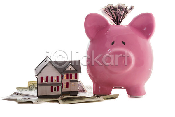 절약 투자 사람없음 JPG 포토 해외이미지 경제 금융 달러 대출 돈 돼지저금통 미니어처 부동산 부동산시장 분홍색 재산 주택 컨셉 해외202004 흰배경
