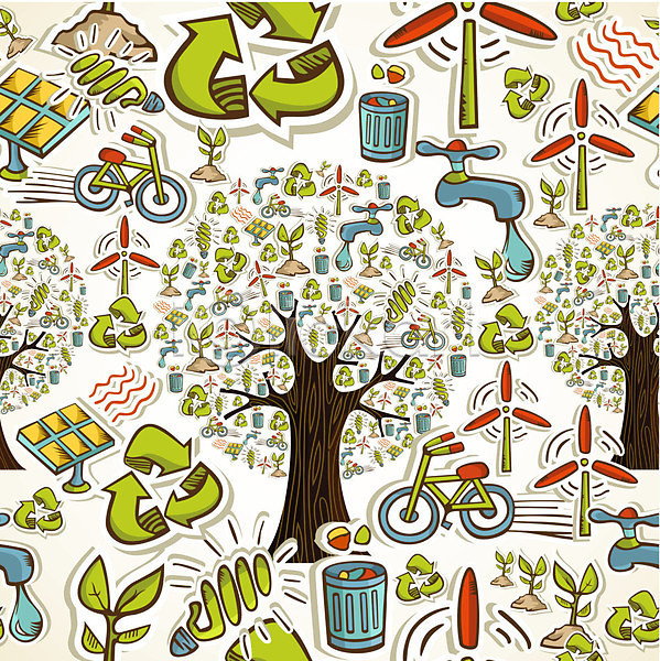 보호 사람없음 EPS 일러스트 해외이미지 구름(자연) 나무 모양 물 소셜 식물 에너지 자원 자전거 재활용 주택 지구 초록색 추상 태양 패턴 풍력에너지 풍차 하트 해외202004 환경 힘