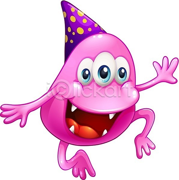 사람없음 EPS 일러스트 해외이미지 고깔(모자) 괴물 몬스터 분홍색 캐릭터 해외202004