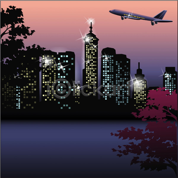 사람없음 EPS 일러스트 건물 도시 밤하늘 백그라운드 비즈니스 비행기 빌딩 야간 야경 야외 조명 풍경(경치)