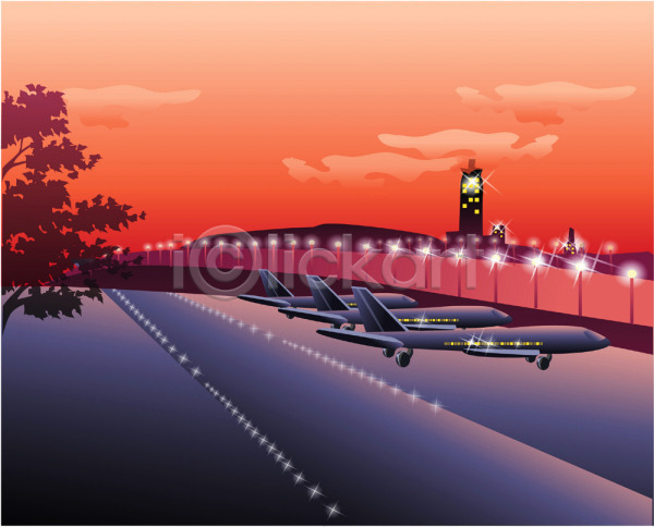 사람없음 EPS 일러스트 건축 공항 관제탑 교통시설 노을 밤하늘 백그라운드 비즈니스 비행기 시설물 야경 야외 조명 풍경(경치) 현대건축 활주로