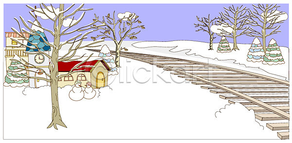 사람없음 EPS 일러스트 겨울 겨울배경 계절 교통시설 기찻길 길 나무 나뭇가지 눈(날씨) 마을 백그라운드 사계절 야외 자연 주간 주택 철도의날 풍경(경치)
