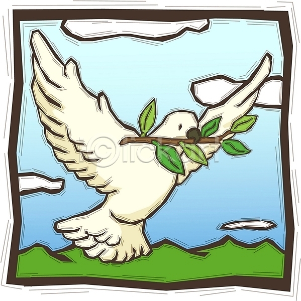 EPS 일러스트 기독교 나뭇가지 동물 비둘기 비행 야외 조류 종교 주간 척추동물 하늘