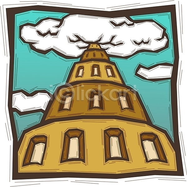 사람없음 EPS 로우앵글 일러스트 건축 고건축 구름(자연) 기독교 시설물 야외 종교 종교건축 주간 탑 하늘