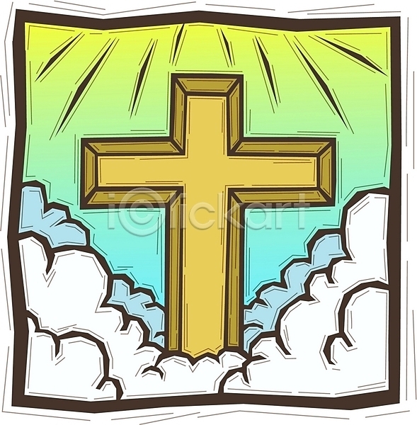 사람없음 EPS 일러스트 구름(자연) 기독교 기독교용품 빛 십자가 야외 종교 종교용품 주간 하늘