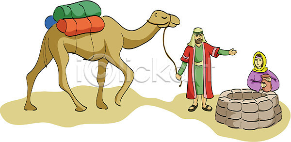 남자 두명 사람 여자 EPS 일러스트 국내일러스트 기독교 낙타 리브가 성경이야기 야외 우물 종교