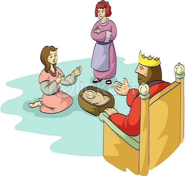 남자 사람 아기 여러명 여자 EPS 일러스트 기독교 성경이야기 솔로몬 엄마 왕 왕관 재판 종교