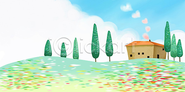 사람없음 PSD 일러스트 건축 국내일러스트 꽃 나무 백그라운드 시설물 야외 언덕 연기 자연 주간 주택 페인터 풍경 하늘 현대건축