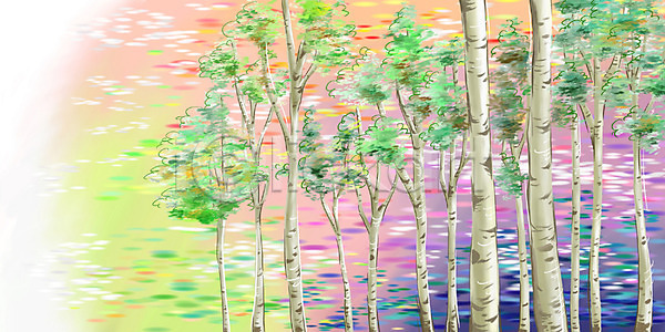 사람없음 PSD 일러스트 나무 백그라운드 숲 식물 야외 자연 자작나무 페인터 풍경(경치)