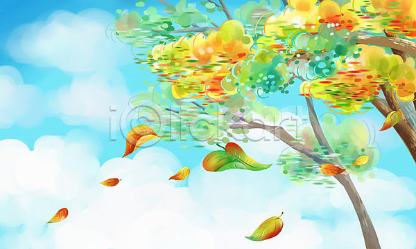 사람없음 PSD 로우앵글 일러스트 가을(계절) 가을배경 계절 구름(자연) 나무 낙엽 단풍 바람 백그라운드 사계절 식물 야외 자연 주간 페인터 풍경(경치) 하늘