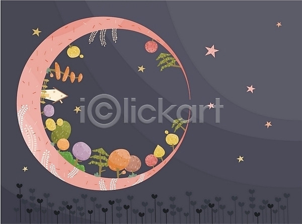 사람없음 EPS 일러스트 가을(계절) 가을배경 계절 나무 달 밤하늘 백그라운드 별 사계절 유성 자연 자연요소 주택 초승달