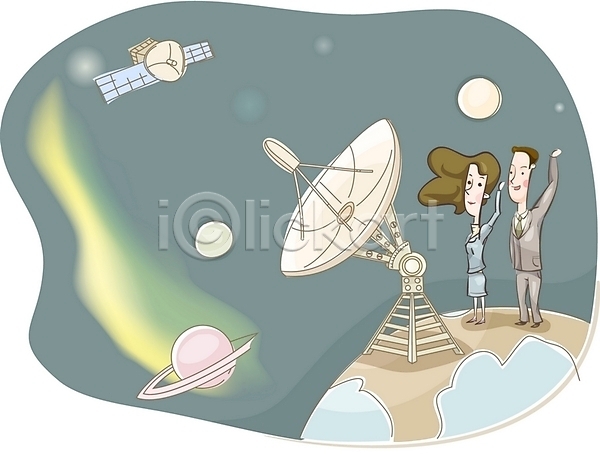 남자 두명 사람 여자 EPS 일러스트 네트워크 비즈니스 비즈니스맨 비즈니스우먼 우주 위성안테나 위성접시 인공위성 정보통신 지구 직장인 통신