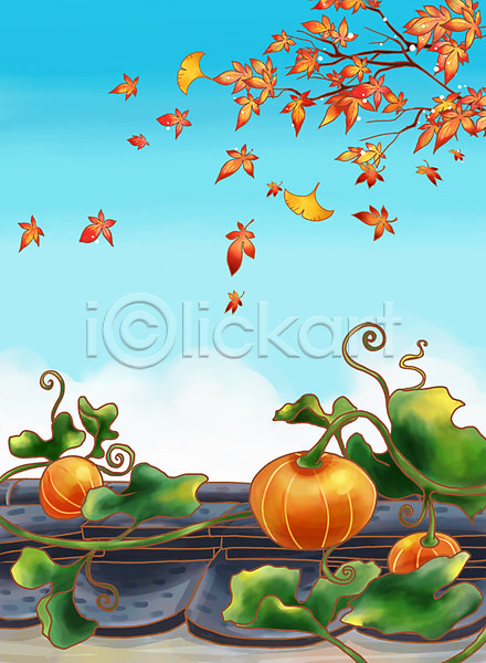 사람없음 PSD 일러스트 가을(계절) 가을배경 계절 기와 나무 낙엽 단풍 덩굴 백그라운드 사계절 식재료 야외 자연 주간 채소 처마 페인터 풍경(경치) 하늘 호박