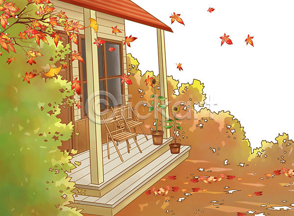 사람없음 PSD 일러스트 가을(계절) 가을배경 건축 계절 나무 낙엽 단풍 백그라운드 사계절 시설물 야외 의자 자연 주간 주택 페인터 풍경(경치) 현대건축