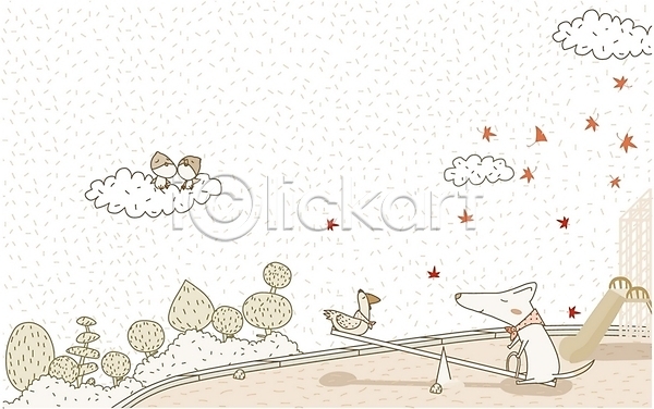 사람없음 EPS 일러스트 가을(계절) 가을배경 개 계절 구름(자연) 놀이터 닭 동물 백그라운드 사계절 시소 야외 육지동물 자연 척추동물 포유류 하늘