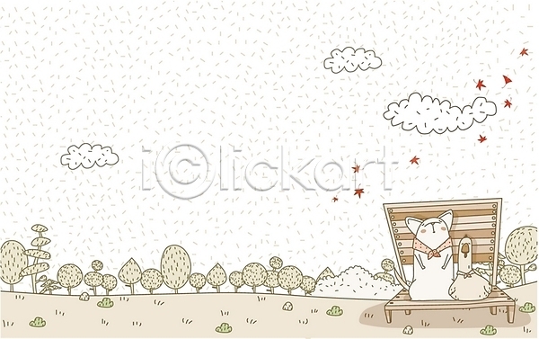 휴식 사람없음 EPS 일러스트 가을(계절) 가을배경 개 계절 구름(자연) 닭 동물 백그라운드 벤치 사계절 야외 육지동물 의자 자연 척추동물 포유류 하늘