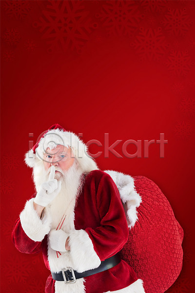 비밀 남자 노년 노인남자한명만 한명 JPG 옆모습 포토 해외이미지 들기 보따리 빨간색 산타클로스 상반신 쉿 크리스마스 해외202004