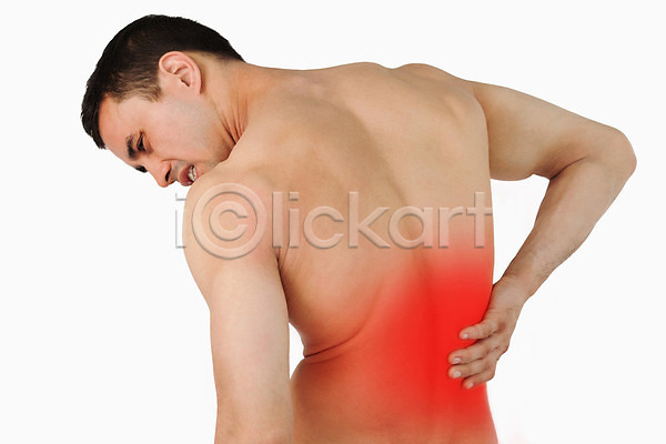 고통 20대 남자 한명 JPG 포토 해외이미지 몸통 백그라운드 빨간색 신체 요통 질병 척추 해외202004