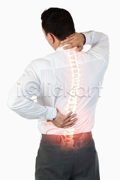 고통 20대 남자 한명 JPG 포토 해외이미지 골격 몸통 백그라운드 보여주기 비즈니스맨 빨간색 뼈 신체 요통 질병 척추 해외202004
