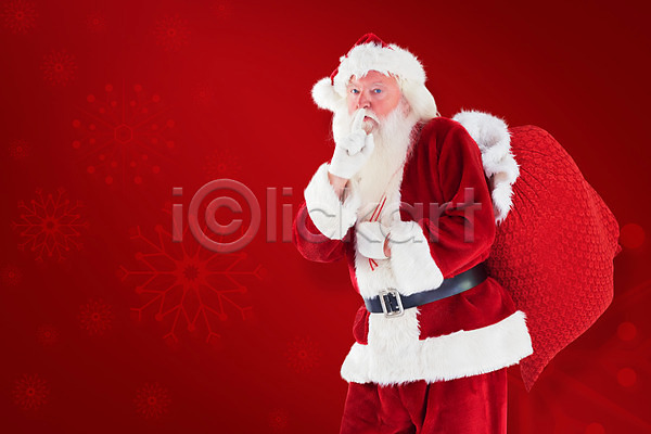 비밀 남자 노년 노인남자한명만 한명 JPG 옆모습 포토 해외이미지 들기 보따리 빨간색 산타클로스 상반신 쉿 크리스마스 해외202004