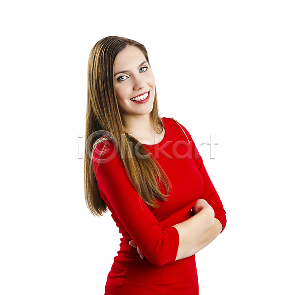 러블리 섹시 행복 백인 사람 성인 여자 한명 JPG 포토 해외이미지 갈색머리 고립 교차 드레스 모델 무기 미소(표정) 백그라운드 빨간색 스타일 얼굴 우아 유행 접기 파티 포즈 해외202004 흰색