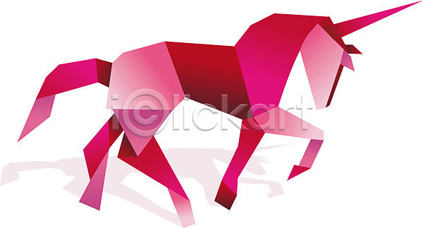 상상 신비 사람없음 EPS 실루엣 일러스트 해외이미지 분홍색 뿔 유니콘 종이접기 폴리곤 해외202004 환상