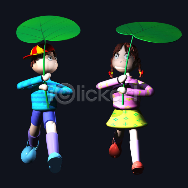 남자 두명 사람 소녀(어린이) 소년 어린이 어린이만 여자 3D JPG 일러스트 꿈 나뭇잎 동화나라 식물 애니메이션 여행 우산 잎 캐릭터 컴퓨터그래픽 풀잎