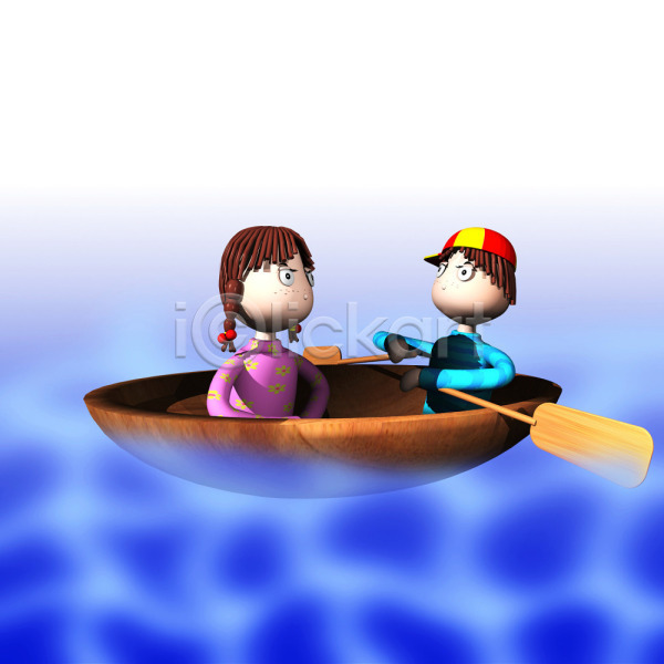 남자 두명 사람 소녀(어린이) 소년 어린이 어린이만 여자 3D JPG 일러스트 강 노젓기 동화나라 배(교통) 애니메이션 여행 컴퓨터그래픽