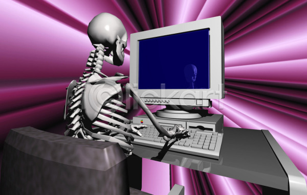 사람없음 3D JPG 일러스트 근골격기관 모니터 뼈 의자 장기(의학) 전자제품 컴퓨터 컴퓨터그래픽 키보드 탁자 해골 휴먼