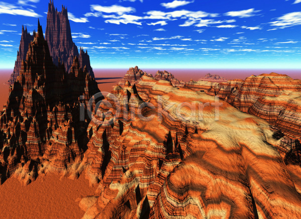 사람없음 3D JPG 일러스트 계곡 골짜기 구름(자연) 백그라운드 사막 야외 자연 절벽 주간 지평선 컴퓨터그래픽 평원 풍경(경치) 하늘