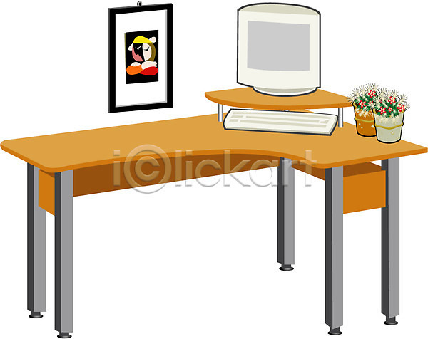 사람없음 EPS 아이콘 모니터 사무실 선인장 식물 액자 오브젝트 직장 책상 컴퓨터 클립아트 키보드 화분