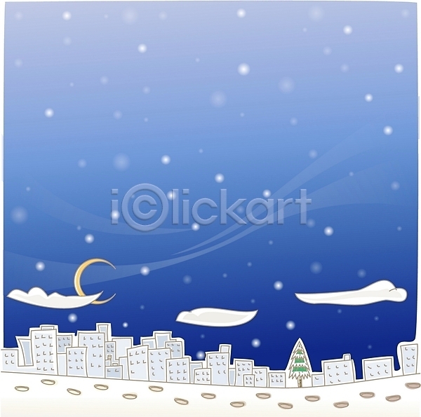 사람없음 EPS 일러스트 건물 겨울 겨울배경 계절 구름(자연) 눈(날씨) 달 도시 발자국 밤하늘 백그라운드 빌딩 사계절 야간 야외 자연 저녁 초승달 풍경(경치) 하늘