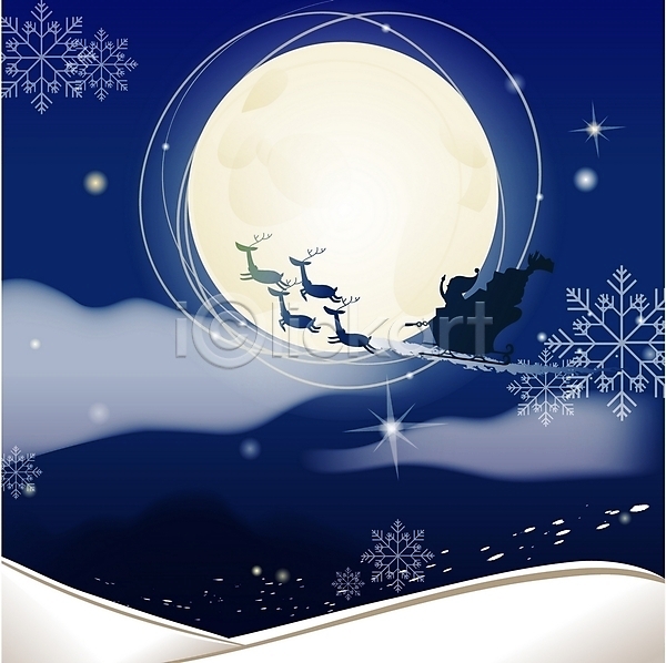 EPS 일러스트 겨울 겨울배경 계절 기념일 눈(날씨) 눈송이 달 루돌프 백그라운드 보름달 사슴 산 산타클로스 썰매 야간 야외 저녁 종교 크리스마스 풍경(경치) 하늘